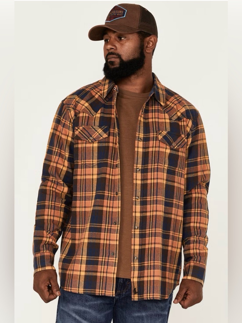 Cody James Western Shirt Mens Large Blue Orange Regular Stripe Snap Plaid Cowboy